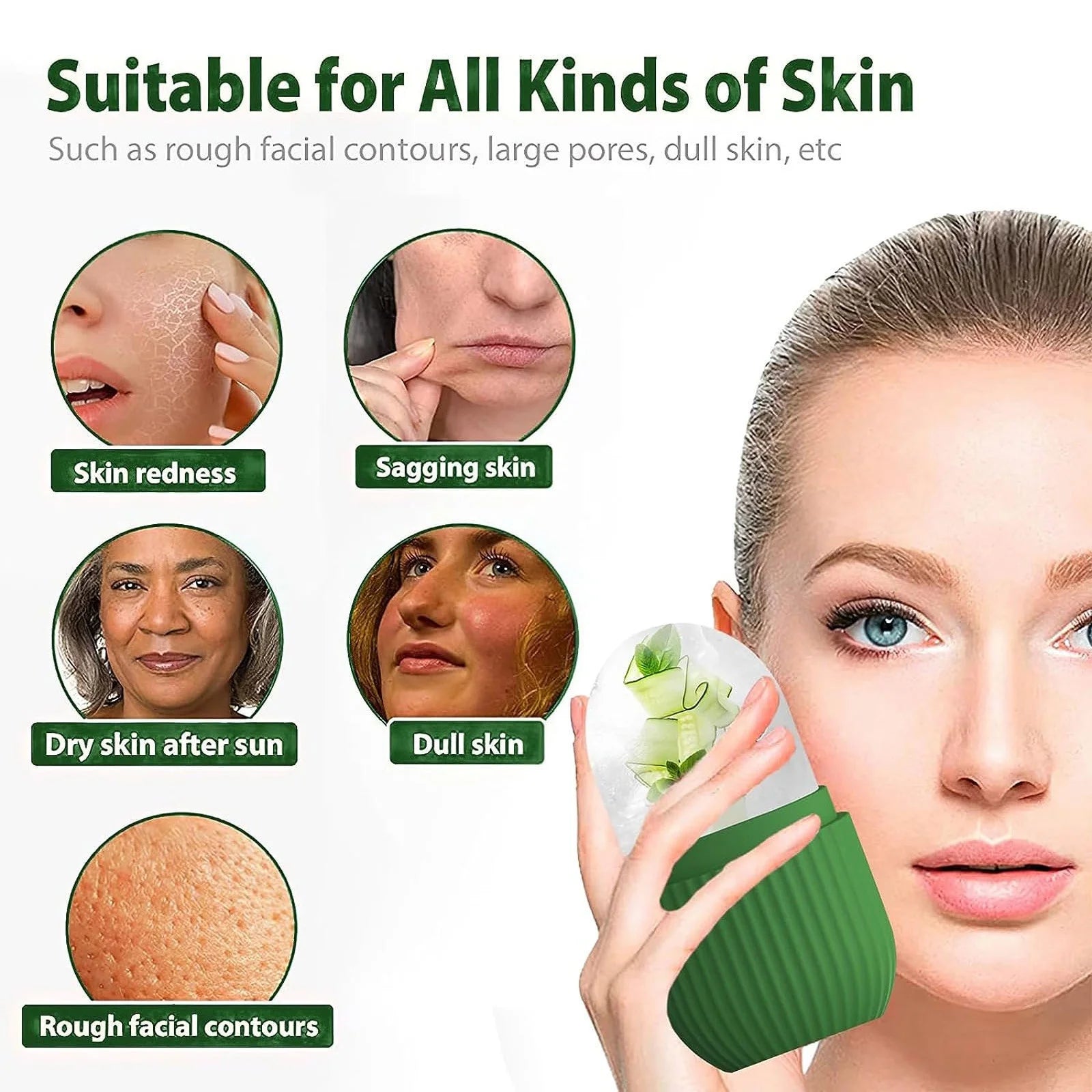 2024 New Ice Roller for Face and Eye, Ice Face Roller, Facial Beauty Ice Roller Skin Care Tools, Ice Cube Face Massage, Silicone Ice Mold for Face Care