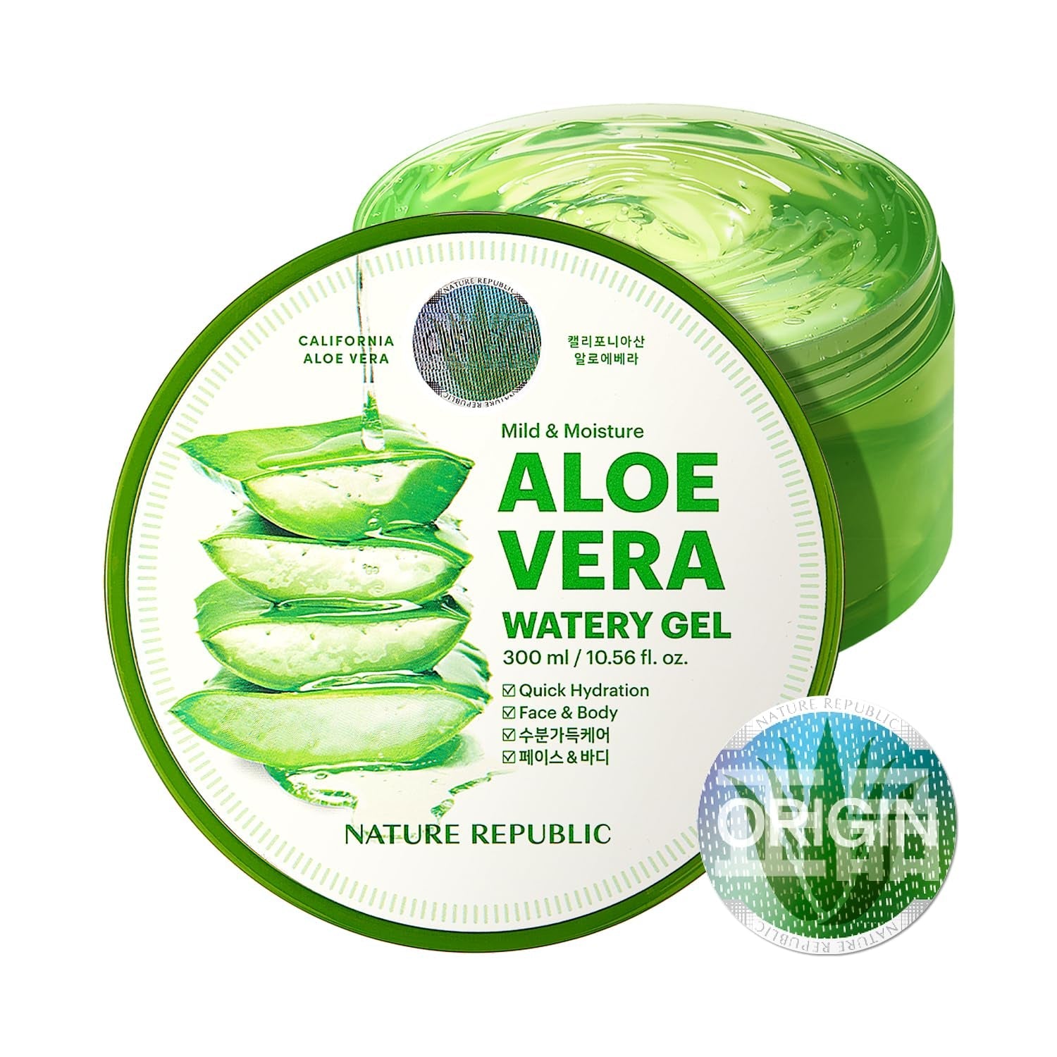 MILD & MOISTURE ALOE VERA WATERY GEL (1 PCS) Quick Hydration & Moisturizing,Fast Absorbing Non-Sticky Texture,Korean Skin Care for Face,Hair,Sunburn Relief, Aftershave, All Skin Types